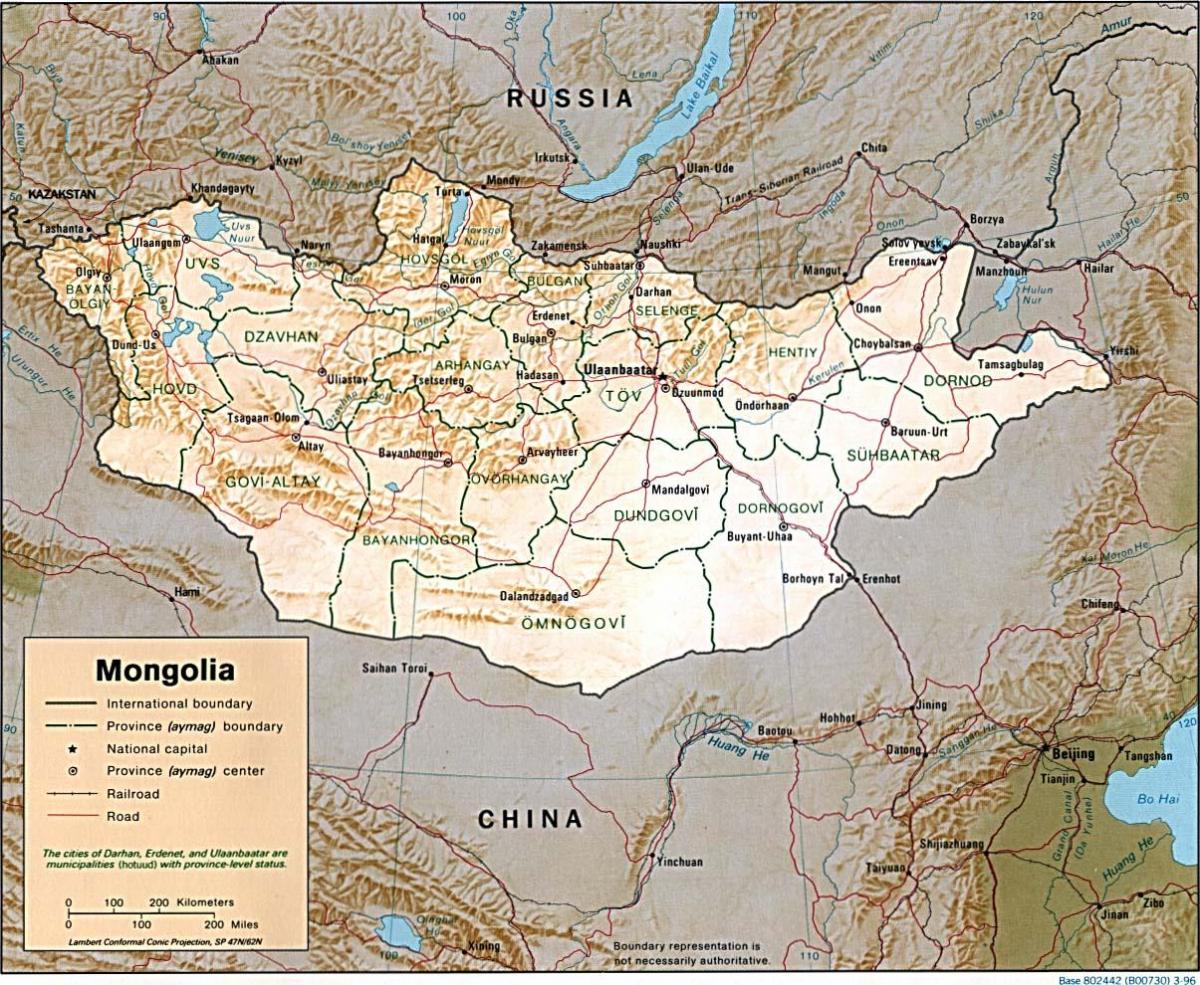 Մոնղոլիա աշխարհագրական քարտեզի վրա
