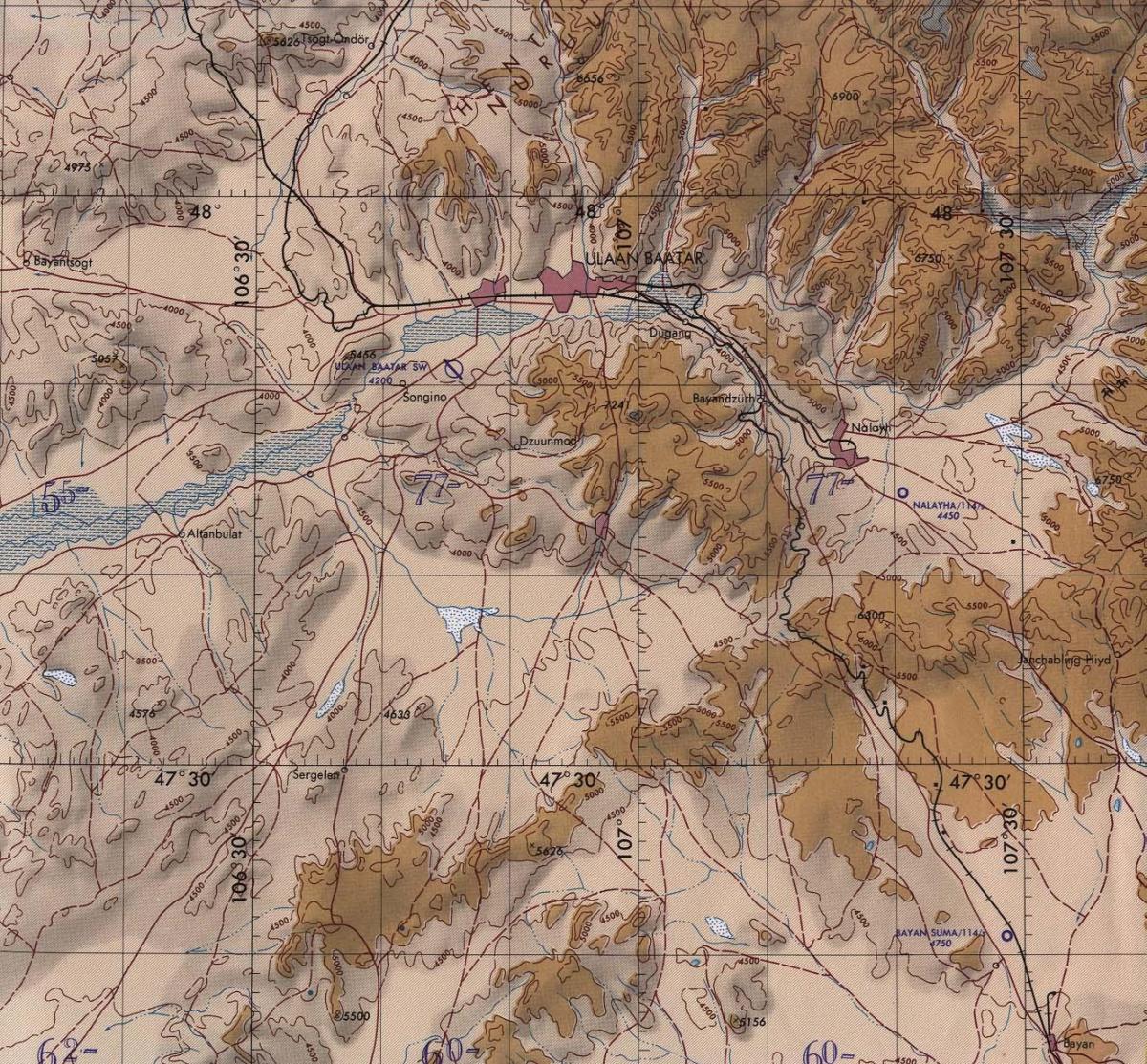 топографическая քարտեզ Մոնղոլիայի