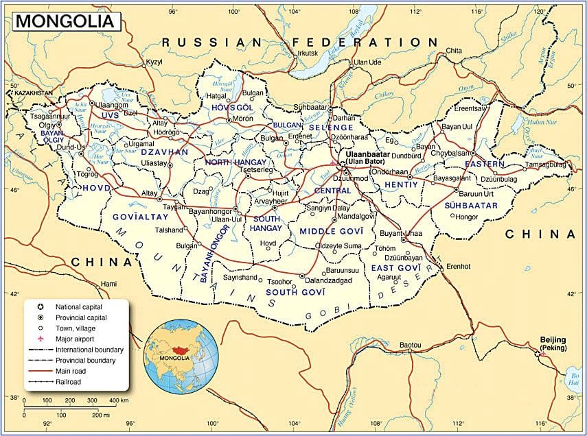 Մոնղոլիա տուրիստական քարտեզ