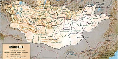 Մոնղոլիա աշխարհագրական քարտեզի վրա