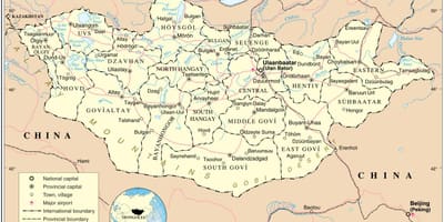 Մոնղոլիայի քարտեզի վրա